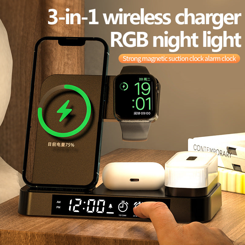 4 In 1 Wireless Charger Station With Alarm Clock