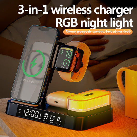 4 In 1 Wireless Charger Station With Alarm Clock